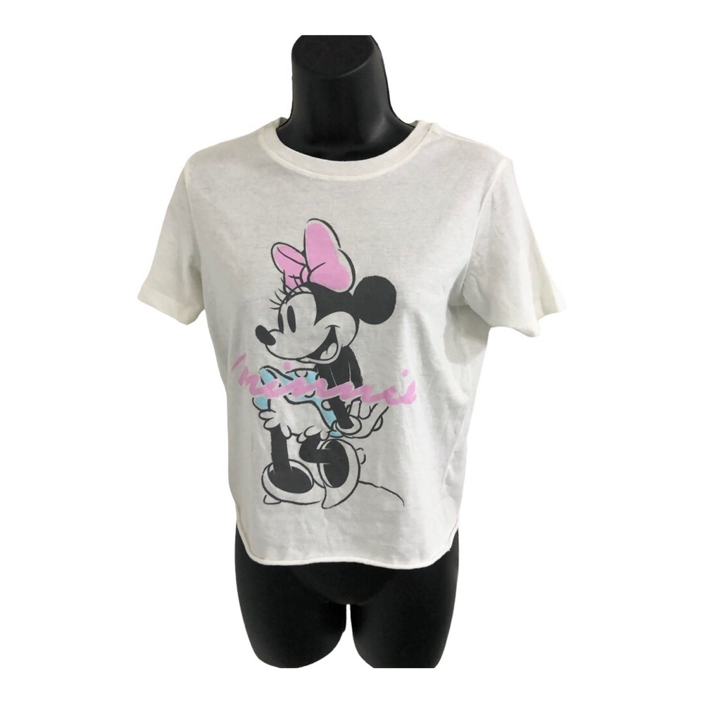 Disney pink bow Minnie Mouse rolled hem‎ offwhite t-shirt size XS new